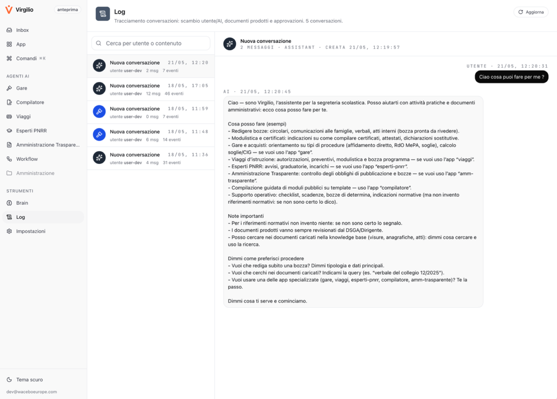 Audit log di Esopo: registro immutabile di ogni decisione dell'AI, esportabile