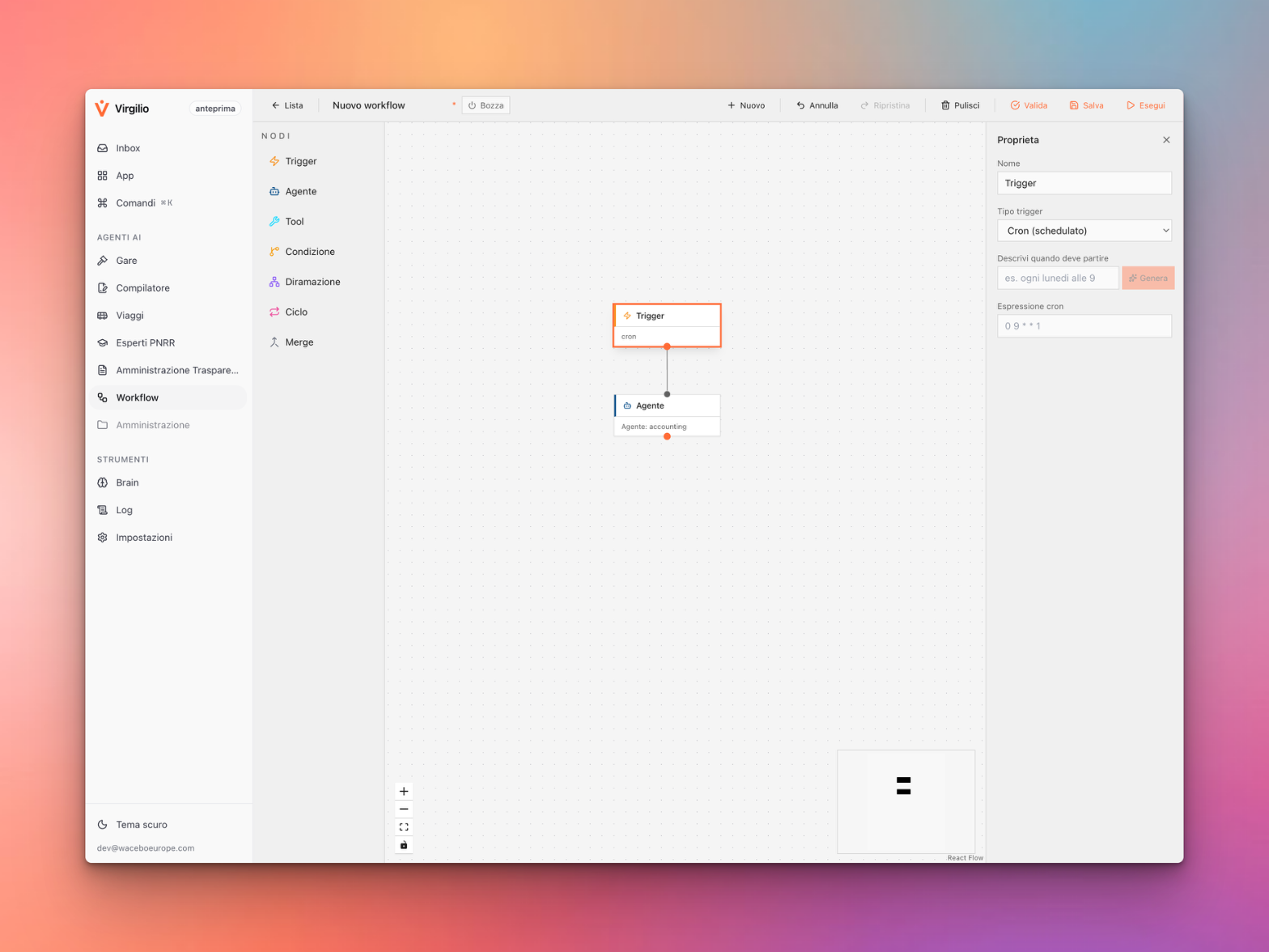 Editor visuale dei workflow di Esopo: azioni concatenate in automatismi per la scuola